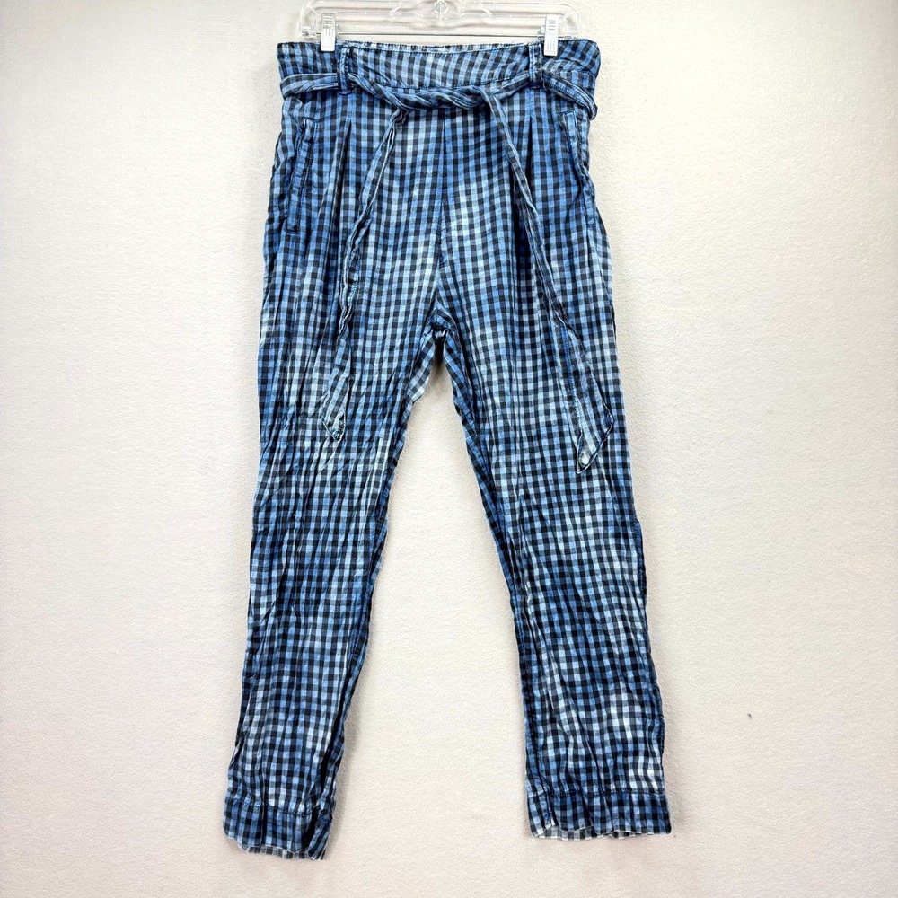 Maeve by Anthropologie Avryl Pants Womens 10 Fits 32x26* Blue Black Check Belted